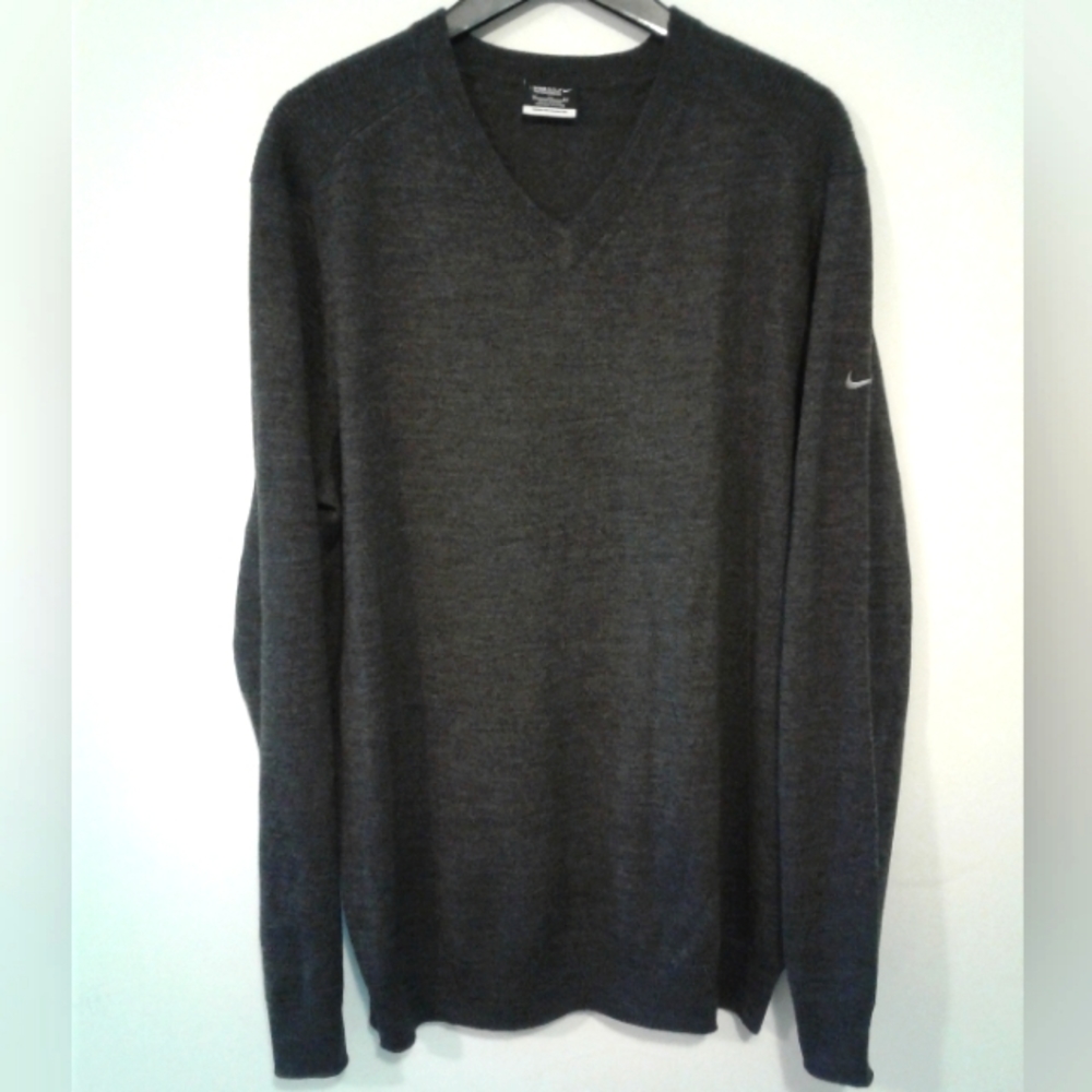 Nike Golf Sweater Men's XL Merino Wool V-Neck Pullover Tour Performance Gray